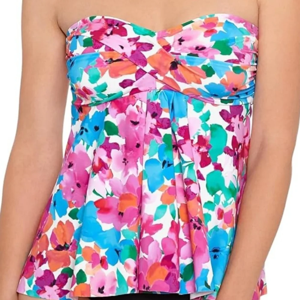 Swim Solutions Women's Floral Twisted Bandeau Tankini Top Size 8